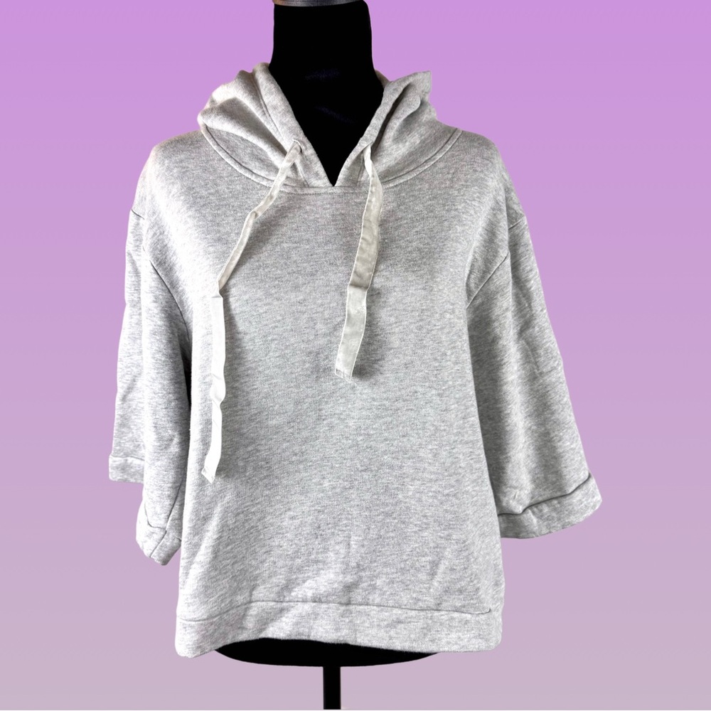 Unionbay Cropped Hoodie Sweatshirt Gray 1/2 Sleeves Medium